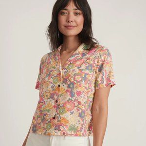 New Marine Layer Lucy hemp short sleeve resort shirt button down groovy print